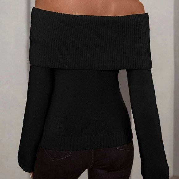 Black Preppy Womens off shoulder Sweater - Picture 2 of 5